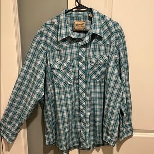 Wrangler XXL Teal Plaid Pearl Snap Shirt
